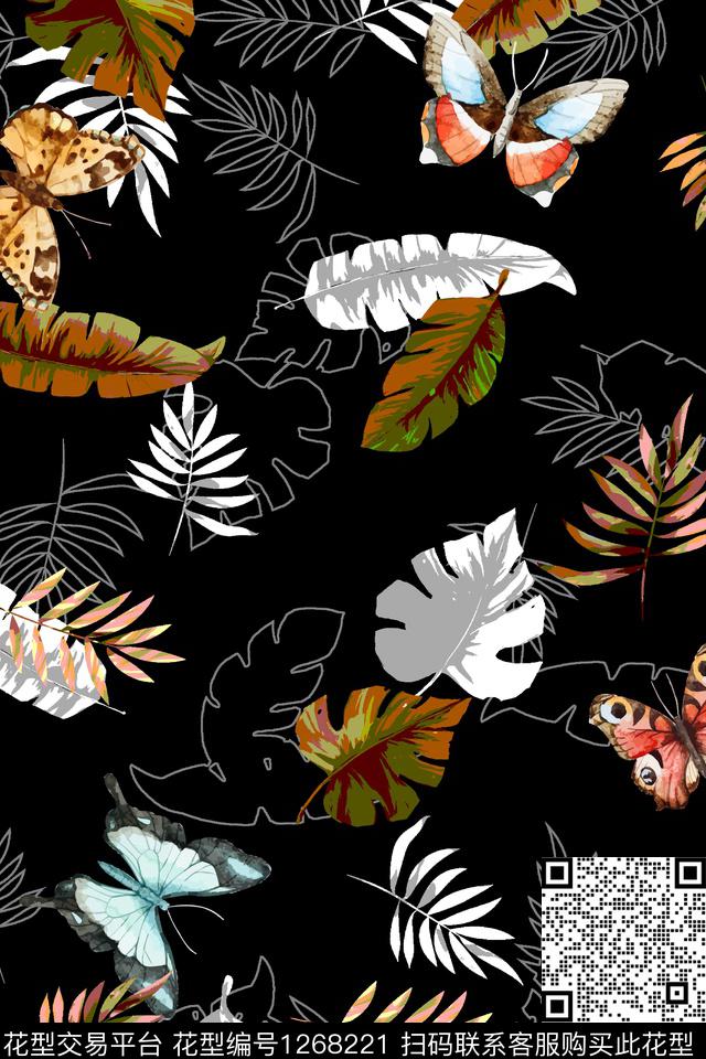 复古女装绿植树叶数码印花华亿平台下载（图片编号: 1268221） - 瓦栏（Walan）