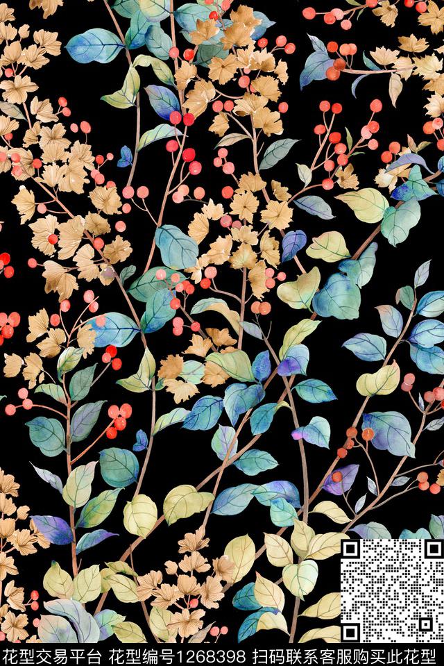 花卉绿植树叶小碎花数码印花华亿平台下载（图片编号: 1268398） - 瓦栏（Walan）
