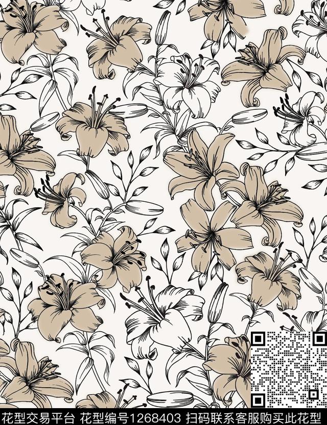 女装花卉百合花卉传统印花华亿平台下载（图片编号: 1268403） - 瓦栏（Walan）