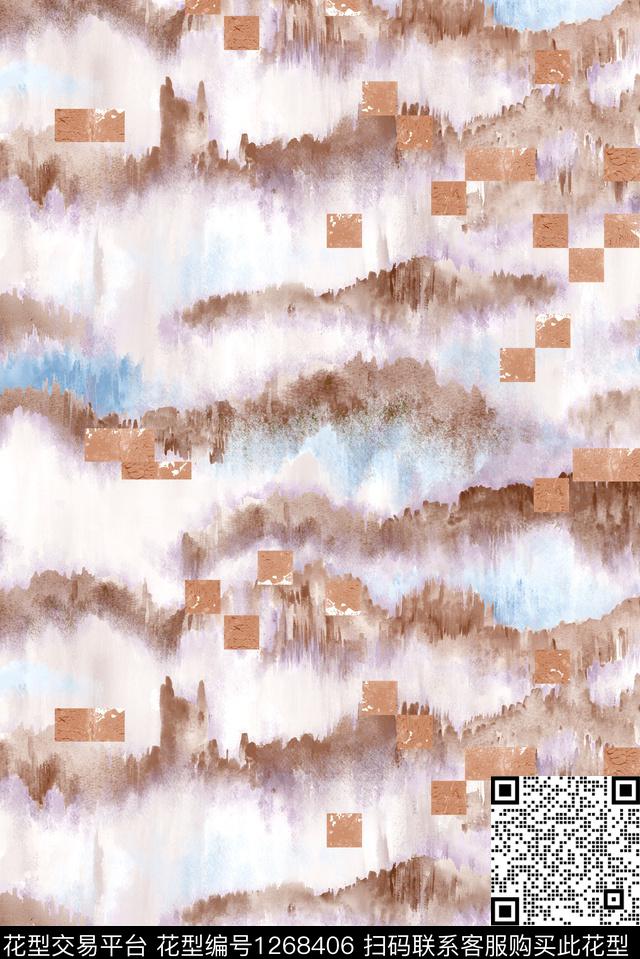 肌理手绘水墨风数码印花华亿平台下载（图片编号: 1268406） - 瓦栏（Walan）