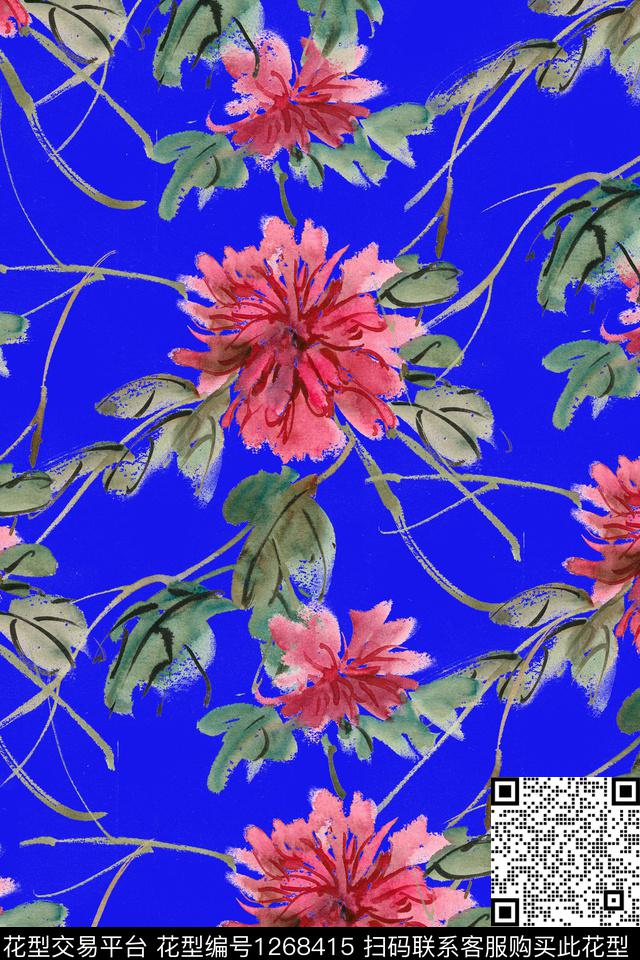 水彩花卉水墨风数码印花华亿平台下载（图片编号: 1268415） - 瓦栏（Walan）