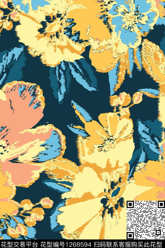 花卉抽象花卉大花传统印花华亿平台下载（图片编号: 1268594） - 瓦栏（Walan）