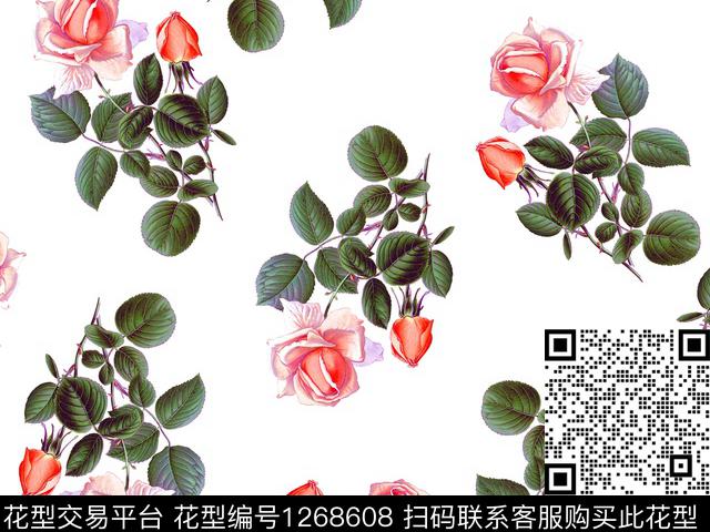 玫瑰花热烈复古感数码印花华亿平台下载（图片编号: 1268608） - 瓦栏（Walan）