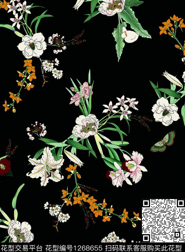 复古女装花卉数码印花华亿平台下载（图片编号: 1268655） - 瓦栏（Walan）