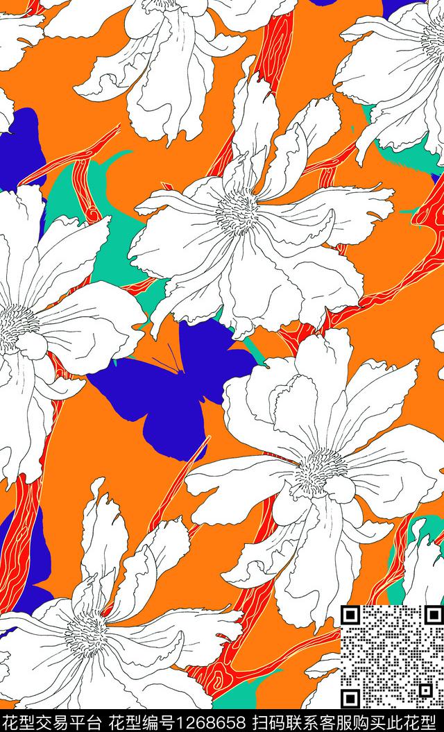 女装花卉绿植树叶传统印花华亿平台下载（图片编号: 1268658） - 瓦栏（Walan）