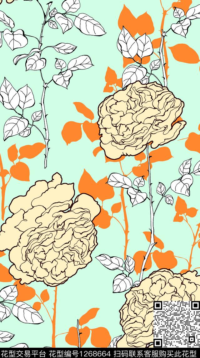 花卉绿植树叶春夏华亿平台传统印花华亿平台下载（图片编号: 1268664） - 瓦栏（Walan）