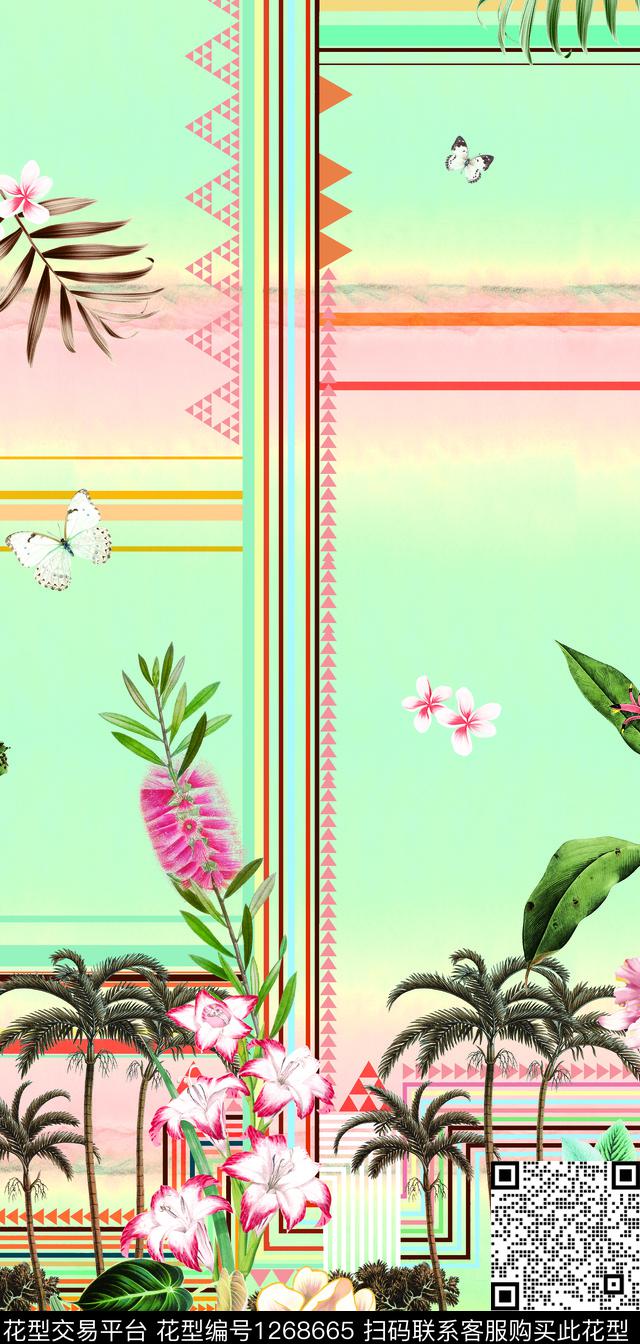 复古定位花花卉数码印花华亿平台下载（图片编号: 1268665） - 瓦栏（Walan）