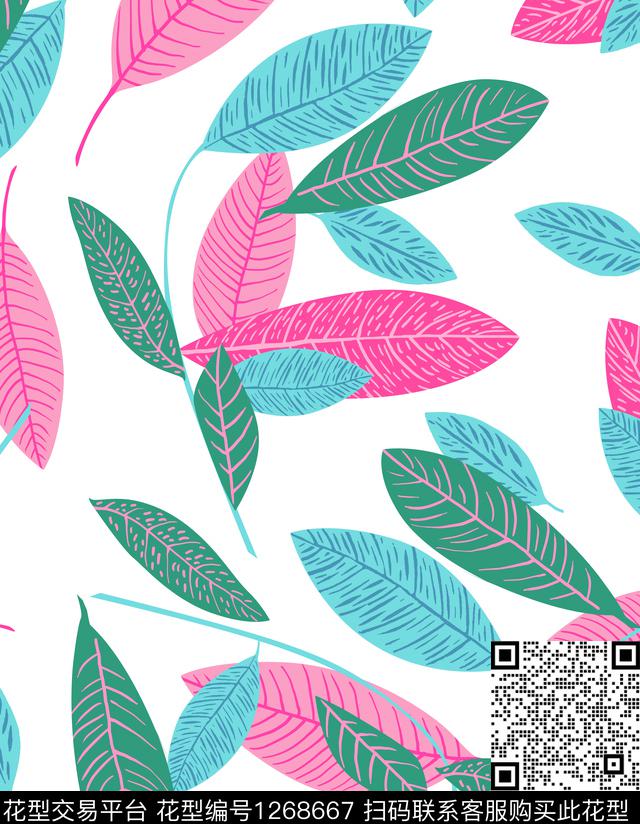 花卉绿植树叶春夏华亿平台传统印花华亿平台下载（图片编号: 1268667） - 瓦栏（Walan）