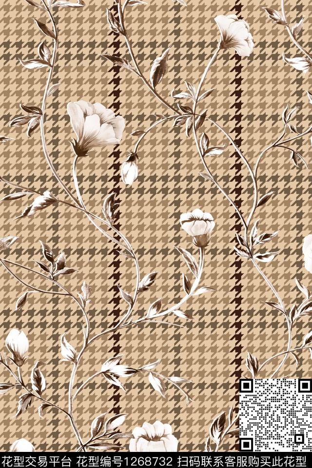 复古花卉格子数码印花华亿平台下载（图片编号: 1268732） - 瓦栏（Walan）