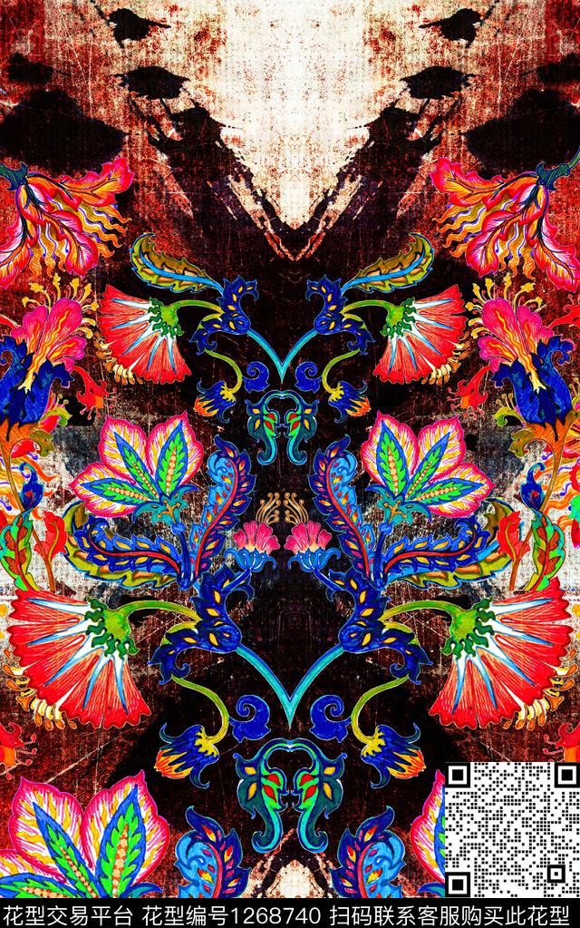 复古定位花民族风数码印花华亿平台下载（图片编号: 1268740） - 瓦栏（Walan）