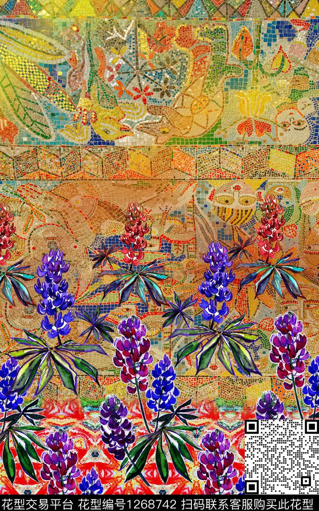 绣花华亿平台复古定位花数码印花华亿平台下载（图片编号: 1268742） - 瓦栏（Walan）