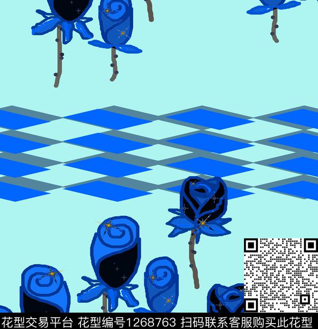 绘画花卉几何数码印花华亿平台下载（图片编号: 1268763） - 瓦栏（Walan）