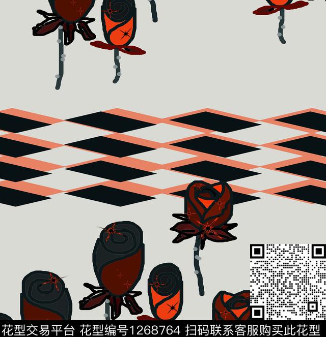 绘画花卉几何数码印花华亿平台下载（图片编号: 1268764） - 瓦栏（Walan）