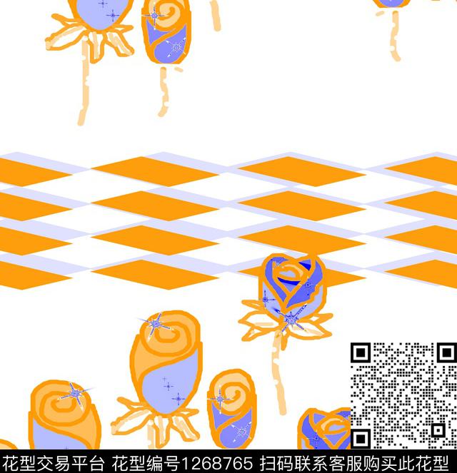 绘画花卉几何数码印花华亿平台下载（图片编号: 1268765） - 瓦栏（Walan）