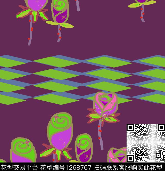 绘画花卉几何数码印花华亿平台下载（图片编号: 1268767） - 瓦栏（Walan）