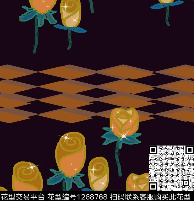 绘画花卉几何数码印花华亿平台下载（图片编号: 1268768） - 瓦栏（Walan）