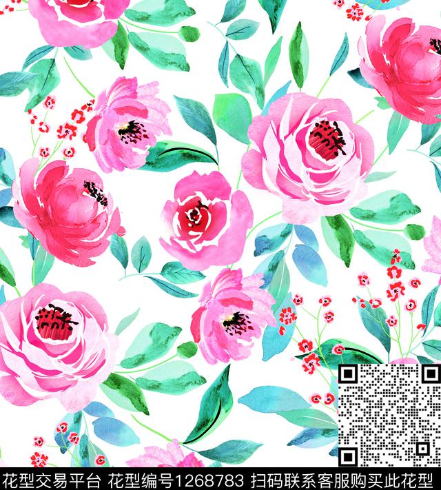女装玫瑰花花卉数码印花华亿平台下载（图片编号: 1268783） - 瓦栏（Walan）