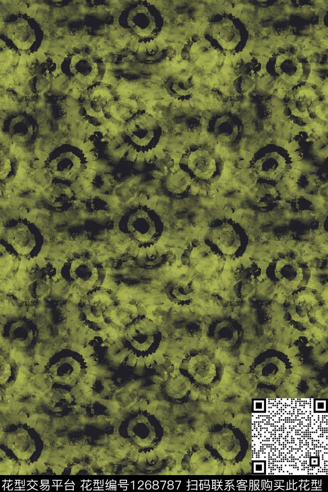 圆圈与波点扎染风格男装休闲花卉数码印花华亿平台下载（图片编号: 1268787） - 瓦栏（Walan）