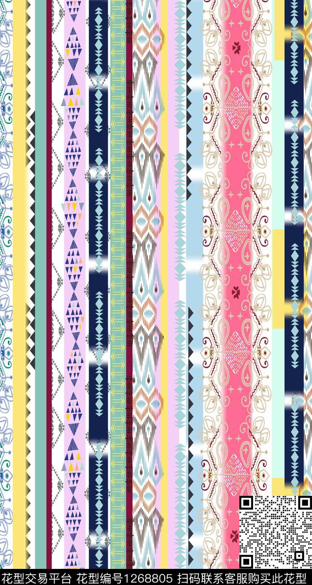 几何民族风条纹数码印花华亿平台下载（图片编号: 1268805） - 瓦栏（Walan）