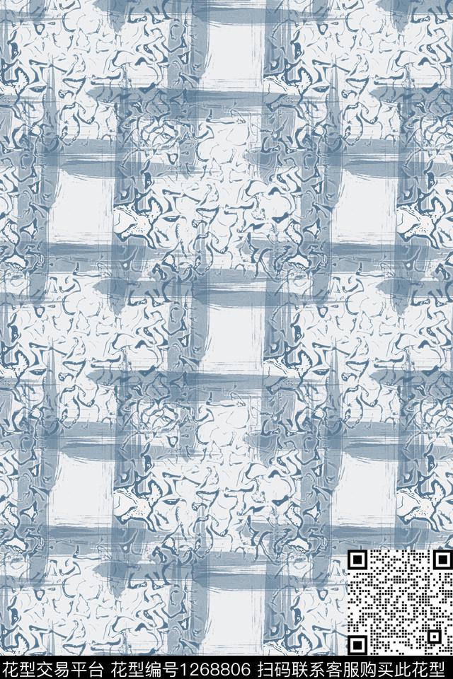 格子混搭手绘线条笔触男装休闲花卉数码印花华亿平台下载（图片编号: 1268806） - 瓦栏（Walan）