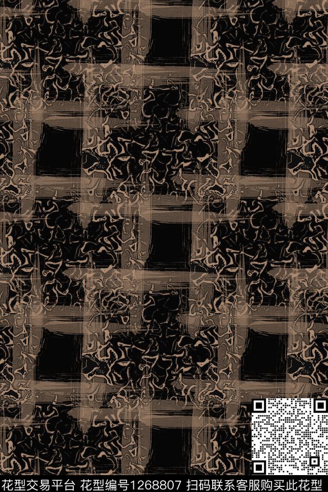 格子混搭手绘线条笔触男装休闲花卉数码印花华亿平台下载（图片编号: 1268807） - 瓦栏（Walan）