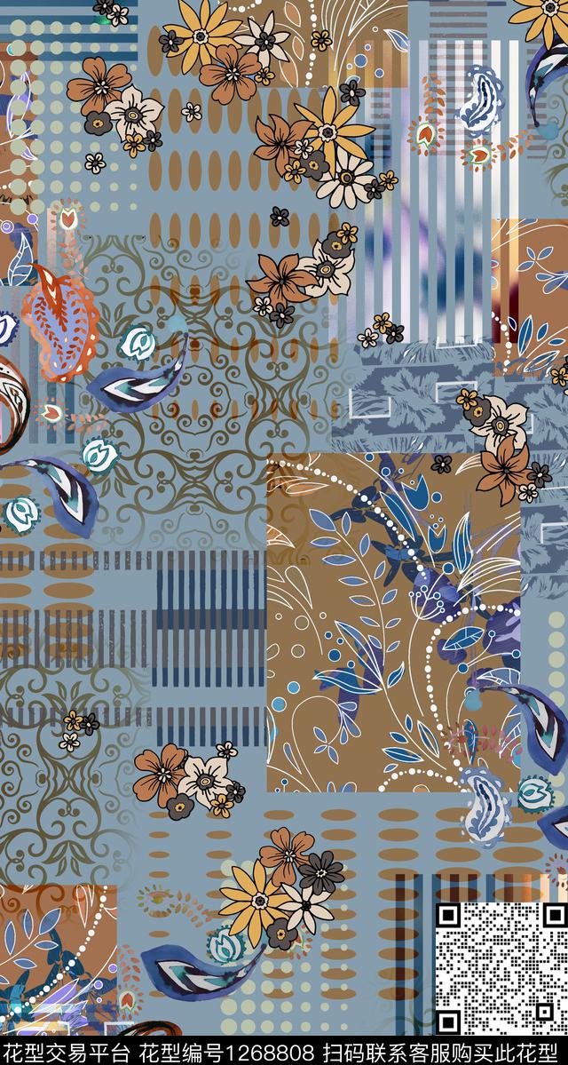 复古几何民族风数码印花华亿平台下载（图片编号: 1268808） - 瓦栏（Walan）