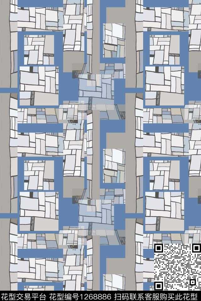 几何格子混搭渐变色彩数码印花华亿平台下载（图片编号: 1268886） - 瓦栏（Walan）