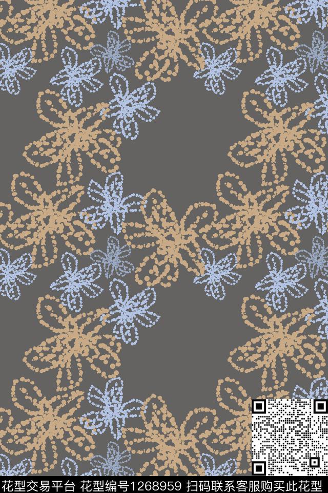 民族风图案手绘线条笔触男装休闲花卉传统印花华亿平台下载（图片编号: 1268959） - 瓦栏（Walan）