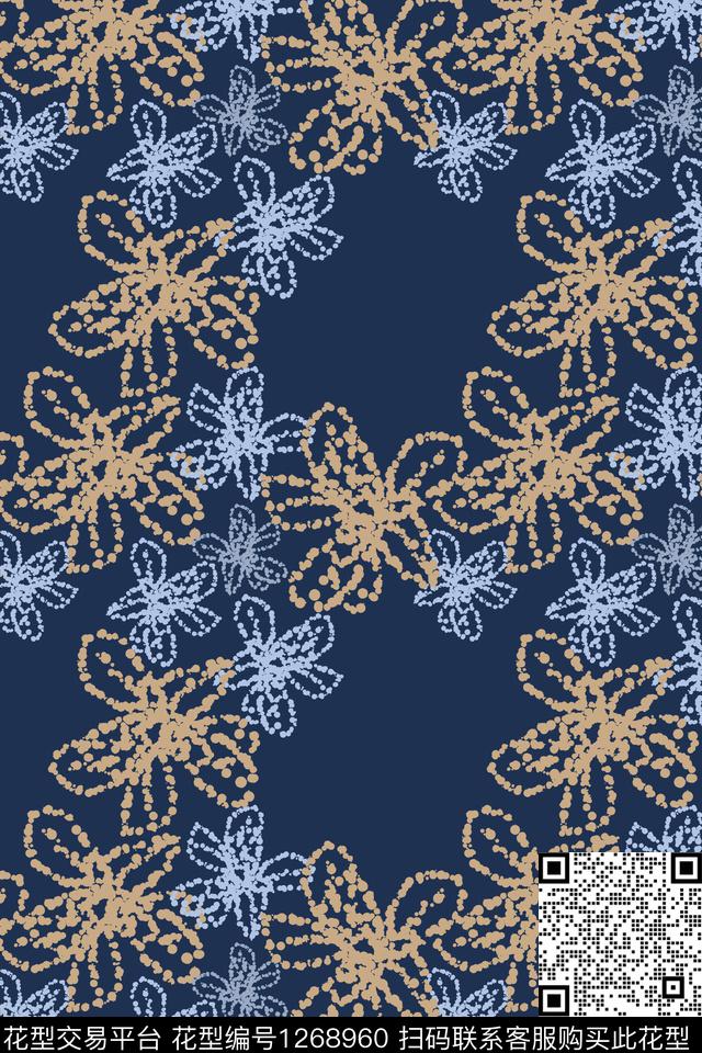 民族风图案手绘线条笔触男装休闲花卉传统印花华亿平台下载（图片编号: 1268960） - 瓦栏（Walan）