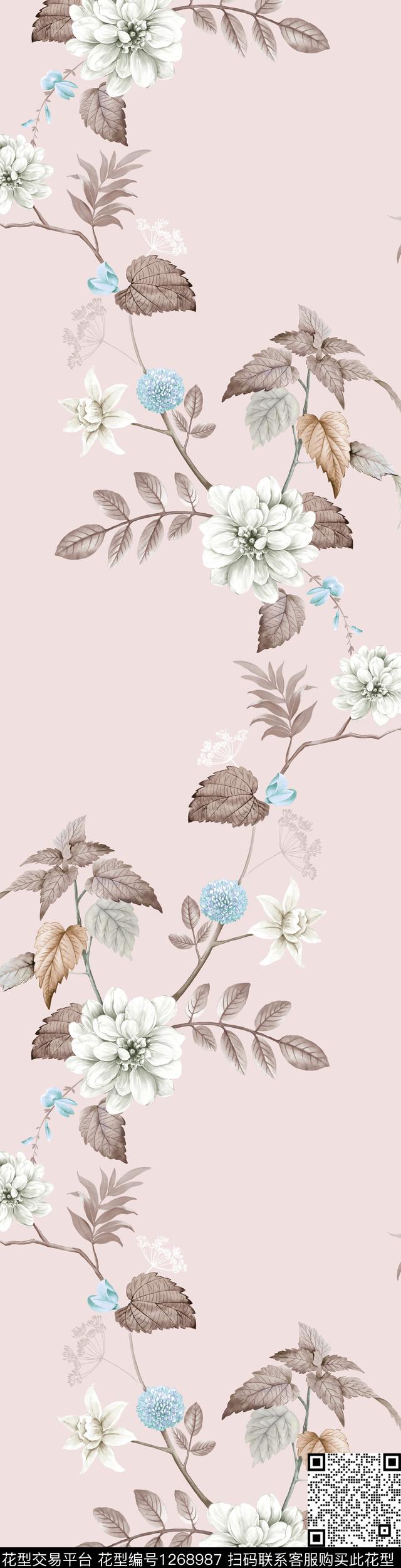 花卉褪色花卉绿植树叶数码印花华亿平台下载（图片编号: 1268987） - 瓦栏（Walan）