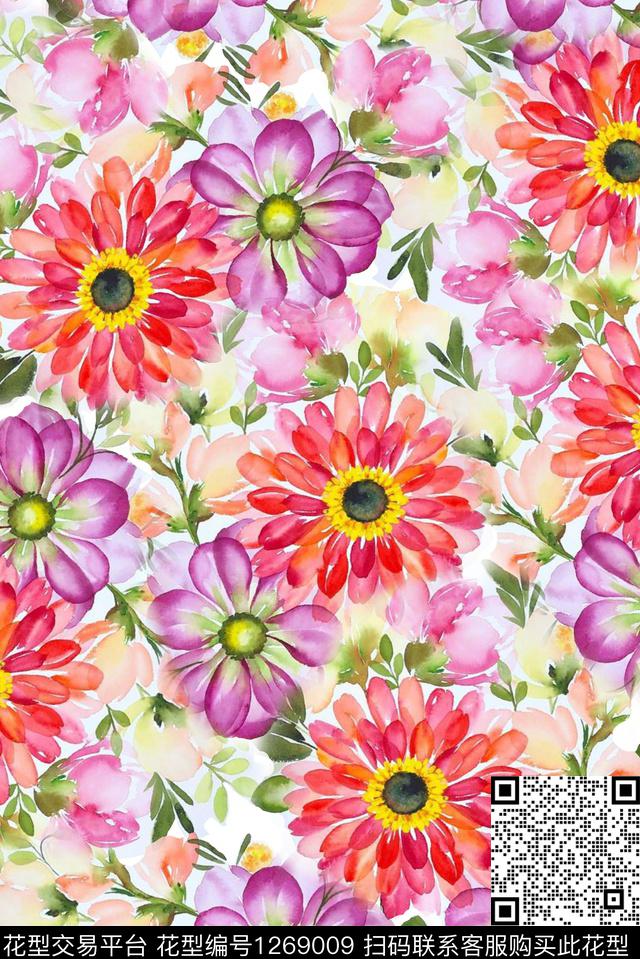 数码华亿平台花卉大牌风数码印花华亿平台下载（图片编号: 1269009） - 瓦栏（Walan）