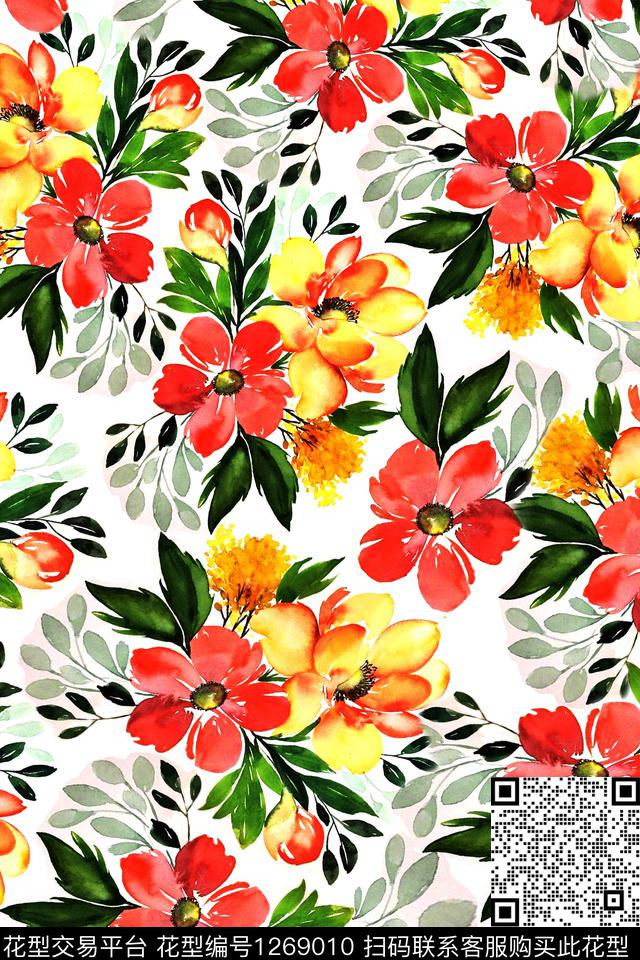 数码华亿平台花卉大牌风数码印花华亿平台下载（图片编号: 1269010） - 瓦栏（Walan）