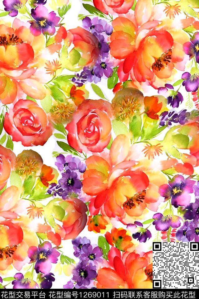 数码华亿平台花卉大牌风数码印花华亿平台下载（图片编号: 1269011） - 瓦栏（Walan）