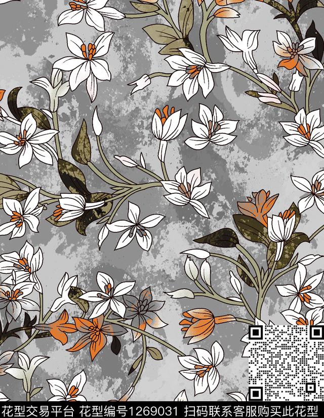 抽象花卉民族花卉大牌风数码印花华亿平台下载（图片编号: 1269031） - 瓦栏（Walan）
