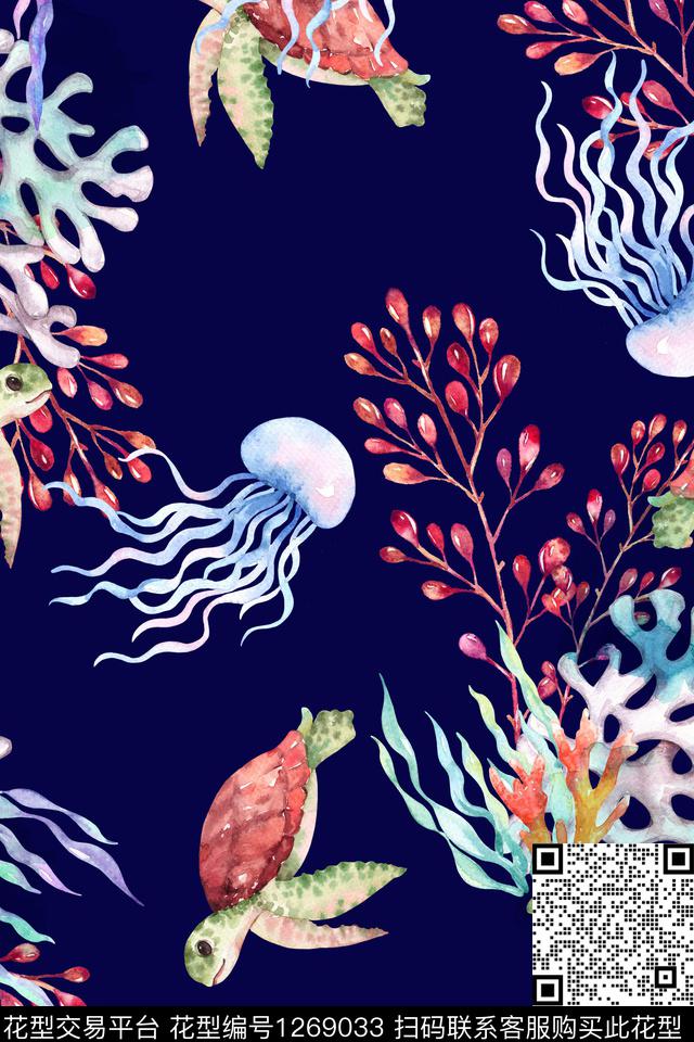 花卉乌龟海洋数码印花华亿平台下载（图片编号: 1269033） - 瓦栏（Walan）
