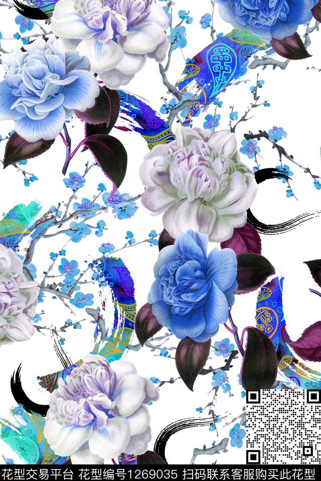 旗袍植物桃花数码印花华亿平台下载（图片编号: 1269035） - 瓦栏（Walan）