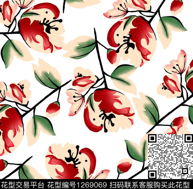 女装复古水彩数码印花华亿平台下载（图片编号: 1269069） - 瓦栏（Walan）