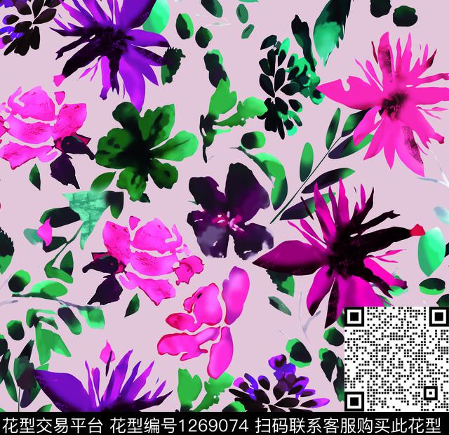 女装复古水彩数码印花华亿平台下载（图片编号: 1269074） - 瓦栏（Walan）