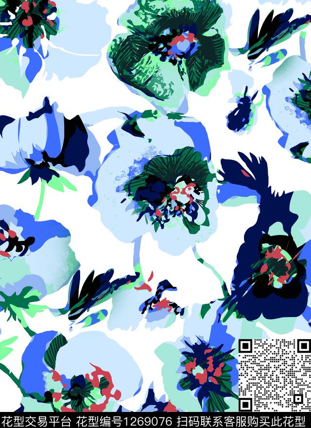 女装复古水彩数码印花华亿平台下载（图片编号: 1269076） - 瓦栏（Walan）