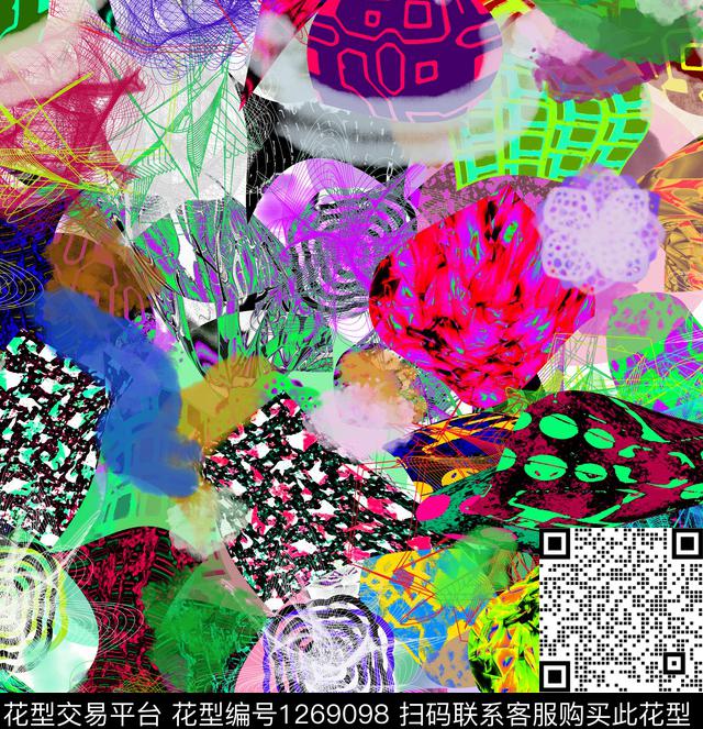 炫彩绘画几何数码印花华亿平台下载（图片编号: 1269098） - 瓦栏（Walan）