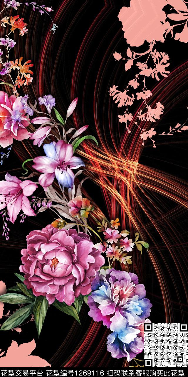 花卉旗袍定位花数码印花华亿平台下载（图片编号: 1269116） - 瓦栏（Walan）