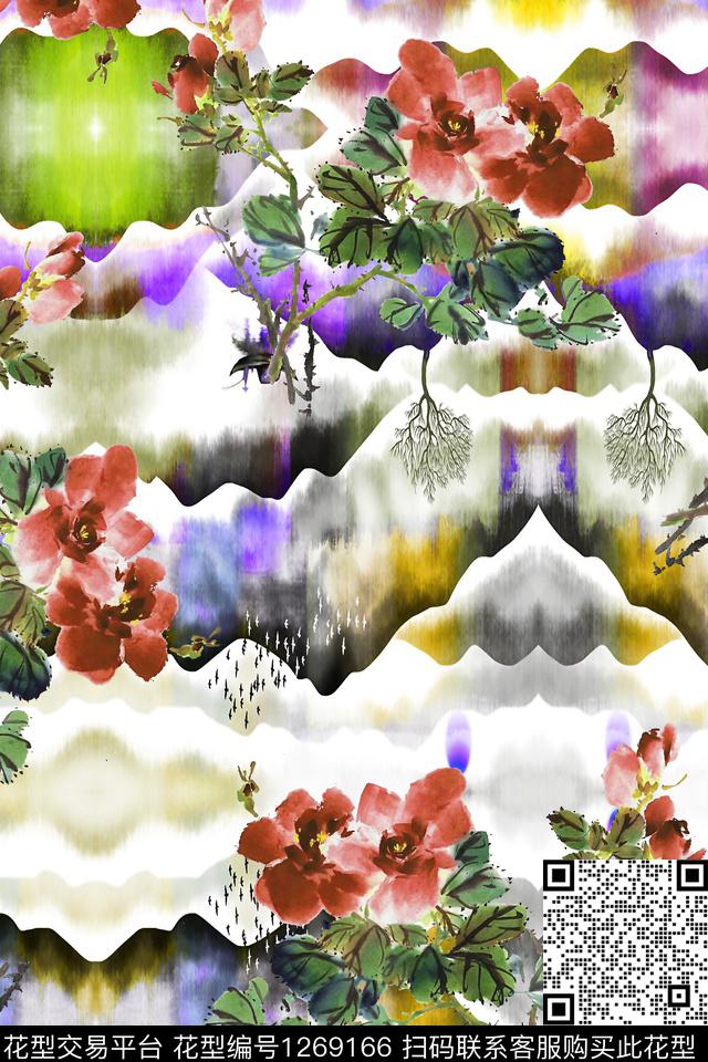 复古中国风水墨风数码印花华亿平台下载（图片编号: 1269166） - 瓦栏（Walan）