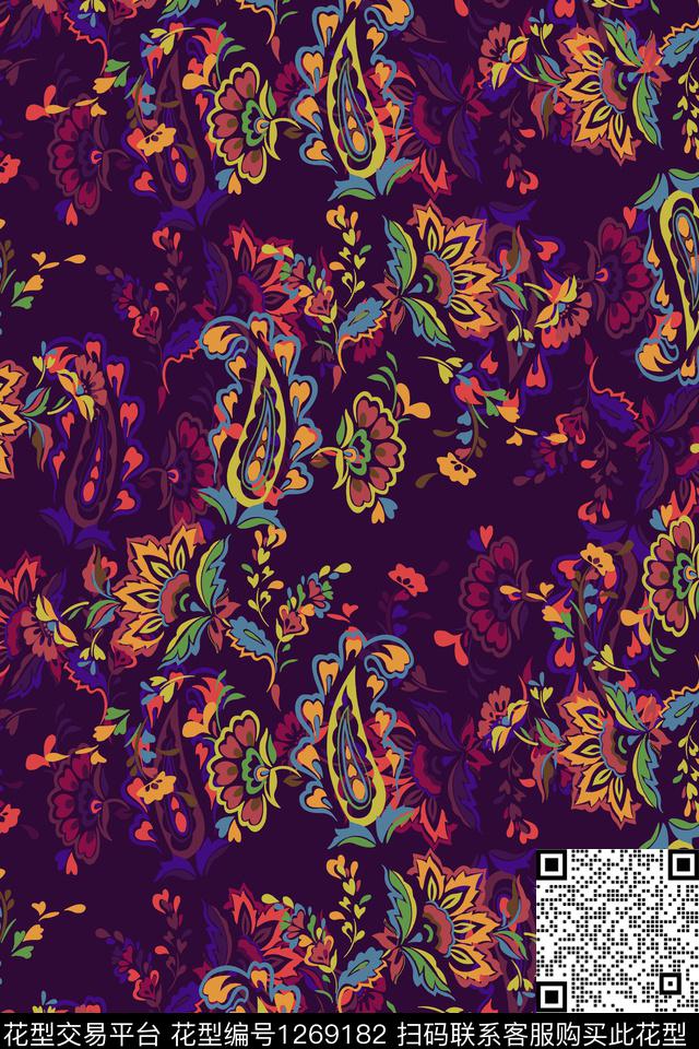 复古花卉民族风传统印花华亿平台下载（图片编号: 1269182） - 瓦栏（Walan）