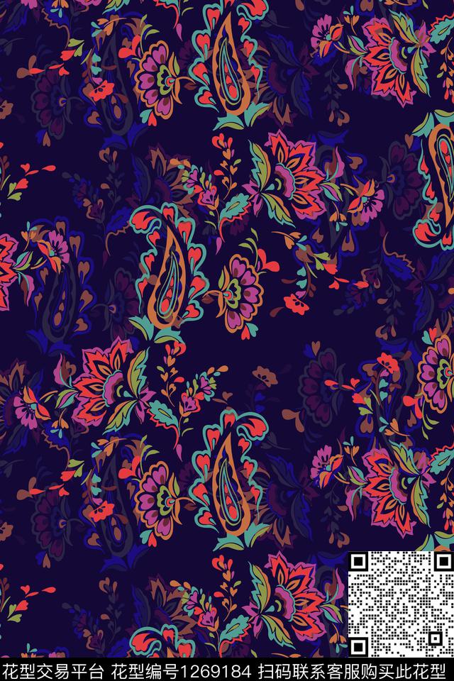 复古花卉民族风传统印花华亿平台下载（图片编号: 1269184） - 瓦栏（Walan）