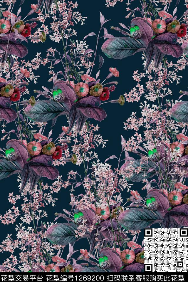 花卉绿植树叶小碎花数码印花华亿平台下载（图片编号: 1269200） - 瓦栏（Walan）