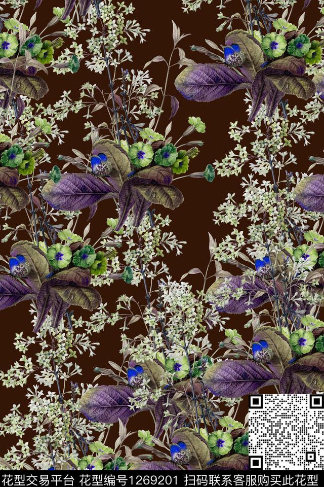 花卉绿植树叶小碎花数码印花华亿平台下载（图片编号: 1269201） - 瓦栏（Walan）