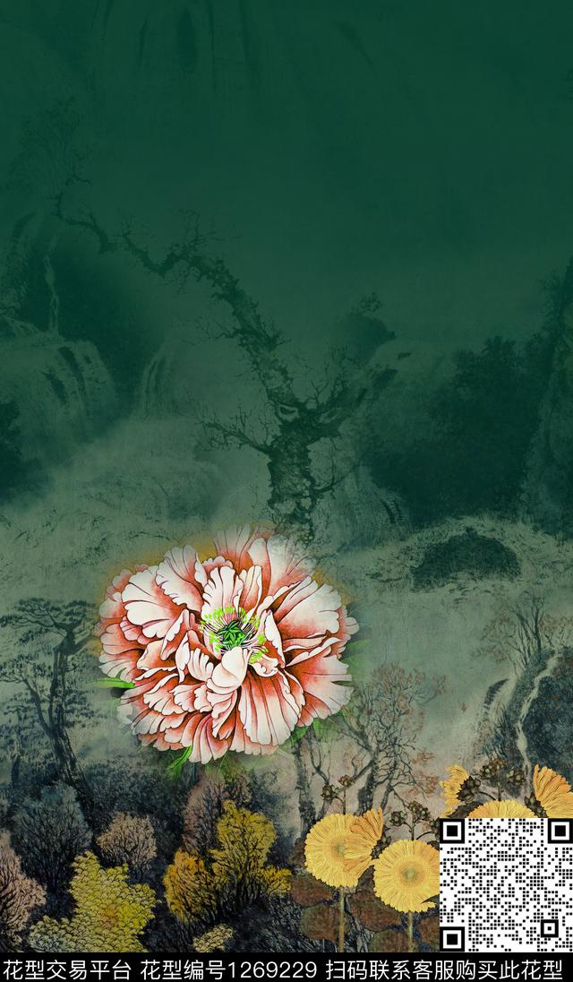 定位花水墨风民族风数码印花华亿平台下载（图片编号: 1269229） - 瓦栏（Walan）