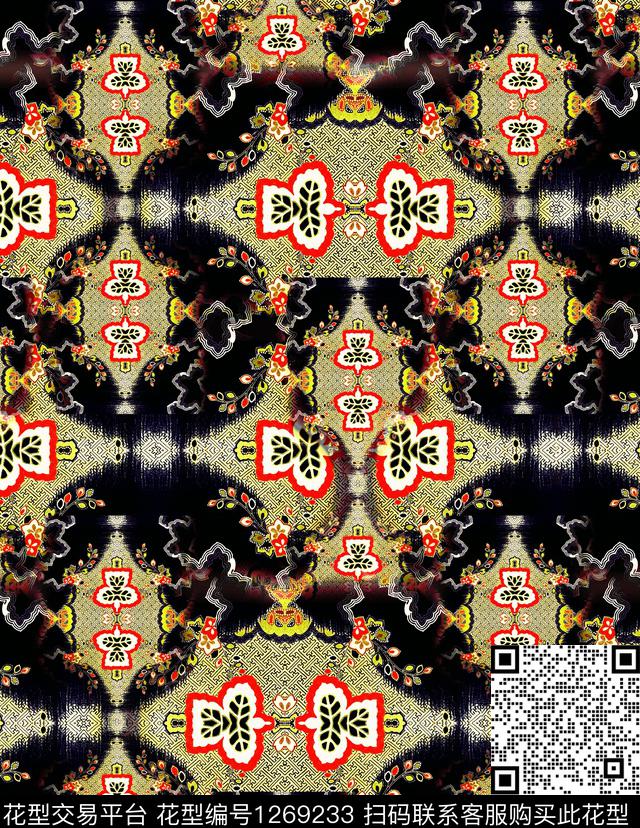 几何民族风混合拼接数码印花华亿平台下载（图片编号: 1269233） - 瓦栏（Walan）