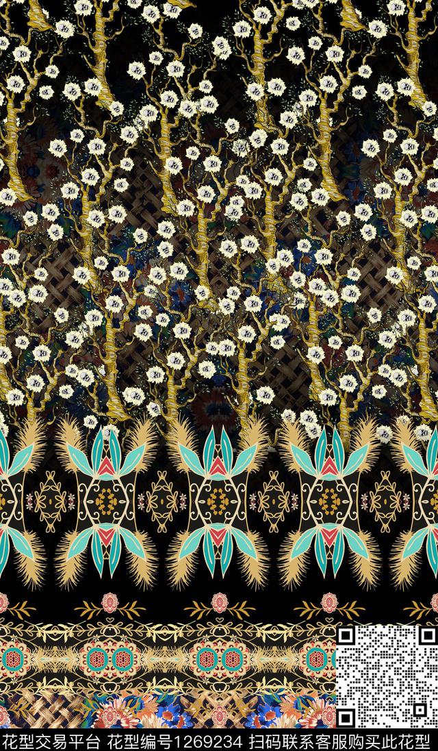定位花几何混合拼接数码印花华亿平台下载（图片编号: 1269234） - 瓦栏（Walan）