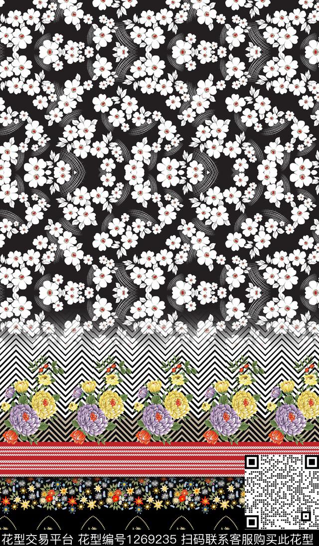 定位花几何混合拼接数码印花华亿平台下载（图片编号: 1269235） - 瓦栏（Walan）